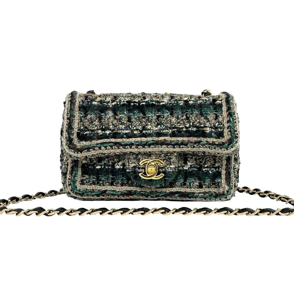 CHANEL Coco Mark Tweed Leather Chain Shoulder Bag, Multicolor 11286